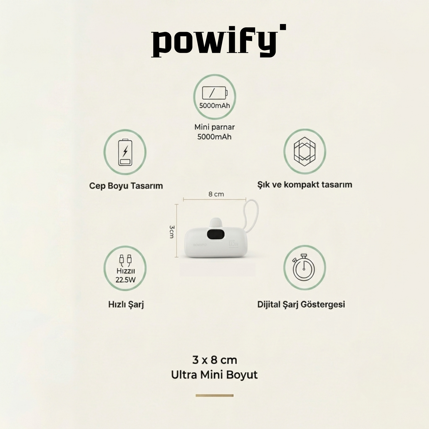 powify - Göstergeli Mini Powerbank